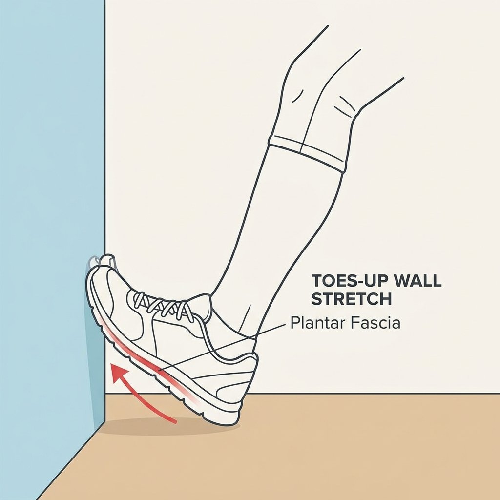 Toes propped up against a wall with the heel on the floor